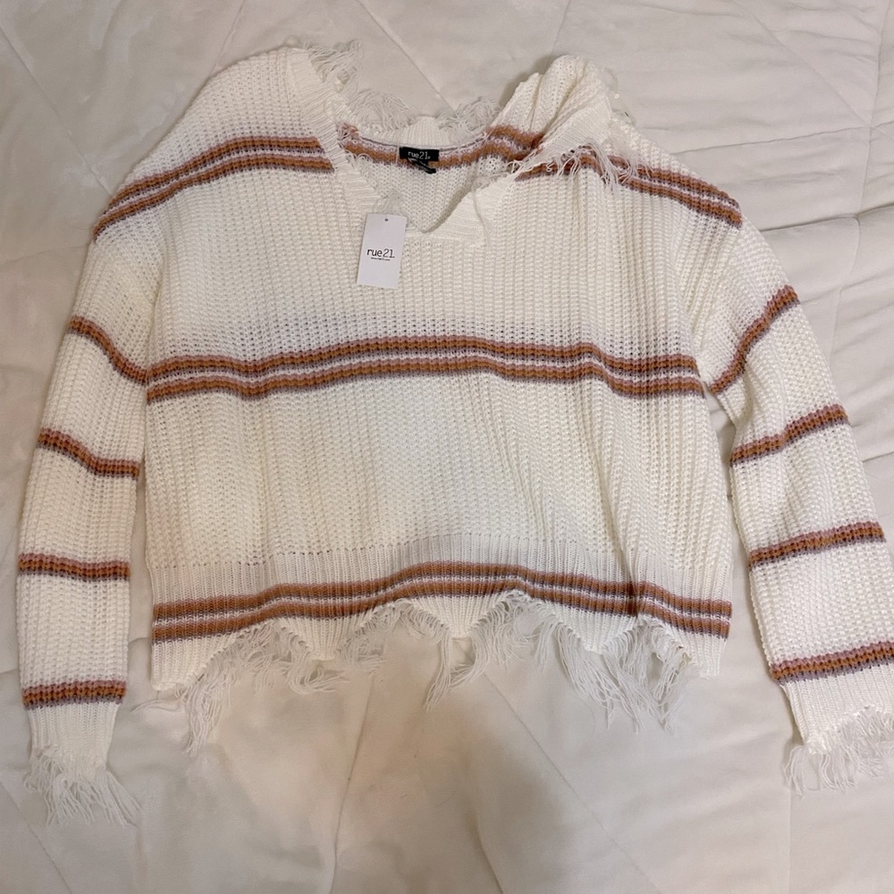 Rue 21- White Sweater with Pink, Orange, and Purple Stripes